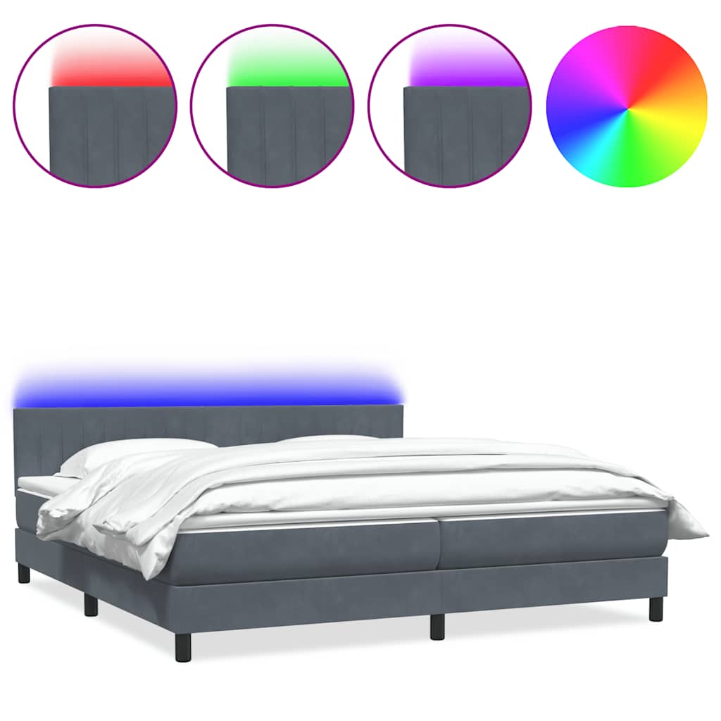 Letto a Molle con Materasso e LED Grigio Scuro 200x220 cm Velluto