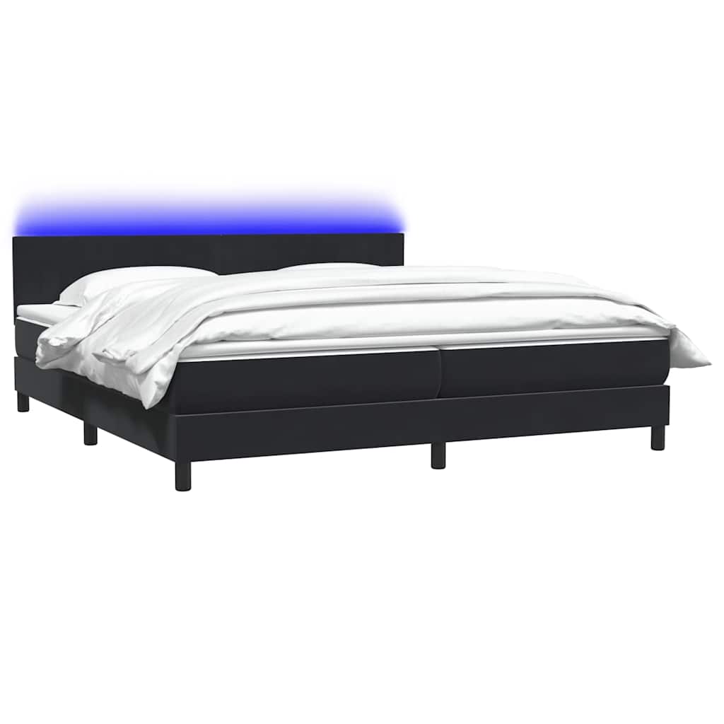 Letto a Molle con Materasso e LED Nero 200x220 cm in Velluto