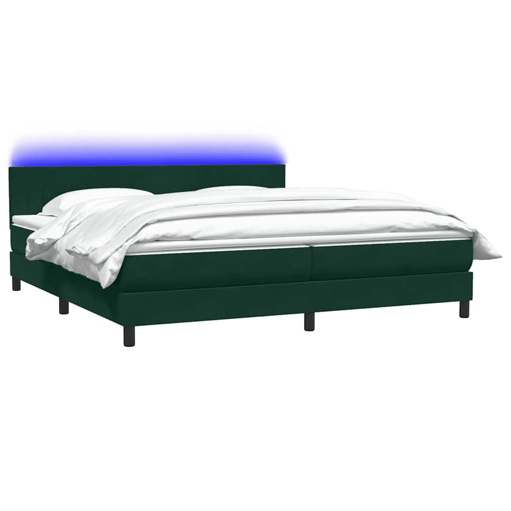 Letto a Molle con Materasso e LED Verde Scuro 200x220 cm Velluto