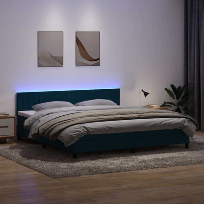 Letto a Molle con Materasso e LED Blu Scuro 200x220 cm in Velluto
