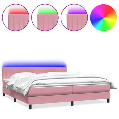 Letto a Molle con Materasso e LED Rosa 200x220 cm in Velluto