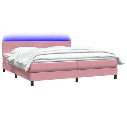 Letto a Molle con Materasso e LED Rosa 200x220 cm in Velluto