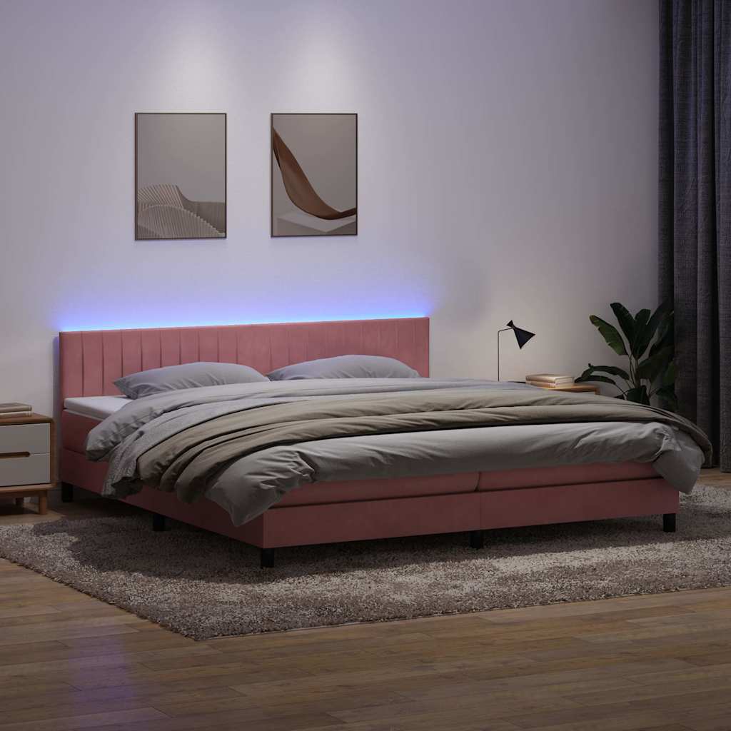 Letto a Molle con Materasso e LED Rosa 200x220 cm in Velluto