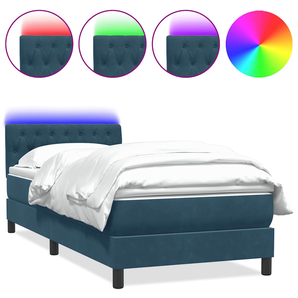Letto a Molle con Materasso e LED Blu Scuro 80x210 cm Velluto