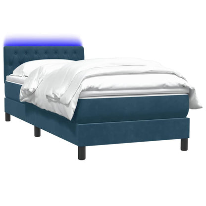 Letto a Molle con Materasso e LED Blu Scuro 80x210 cm Velluto
