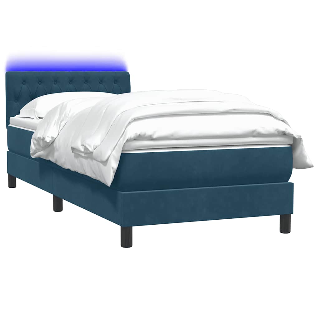 Letto a Molle con Materasso e LED Blu Scuro 90x210 cm Velluto