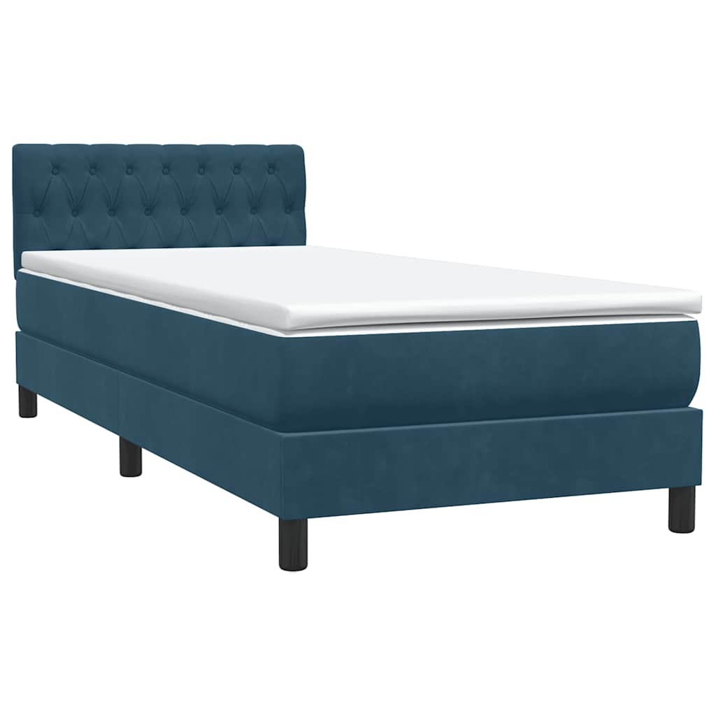 Letto a Molle con Materasso e LED Blu Scuro 100x210 cm in Velluto