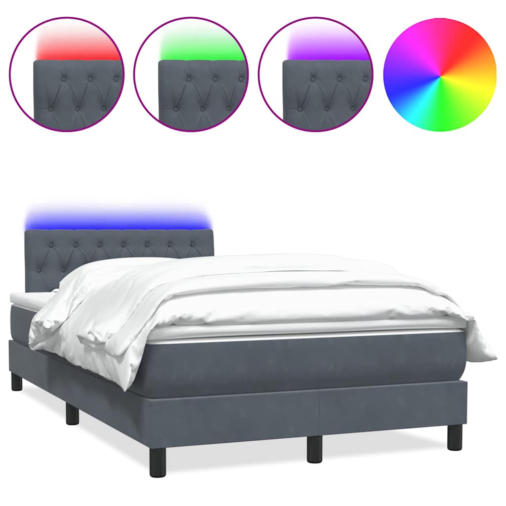 Letto a Molle con Materasso e LED Grigio Scuro 120x210 cm Velluto