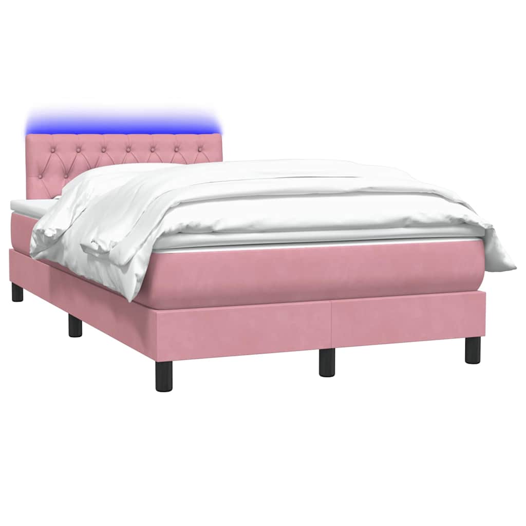Letto a Molle con Materasso e LED Rosa 120x210 cm in Velluto