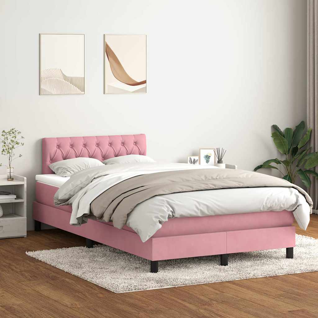 Letto a Molle con Materasso e LED Rosa 120x210 cm in Velluto