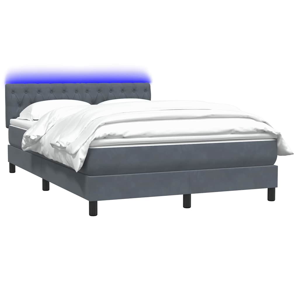 Letto a Molle con Materasso e LED Grigio Scuro 140x210 cm Velluto