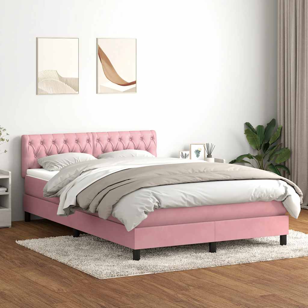 Letto a Molle con Materasso e LED Rosa 140x210 cm in Velluto