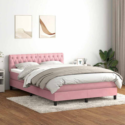 Letto a Molle con Materasso e LED Rosa 140x210 cm in Velluto