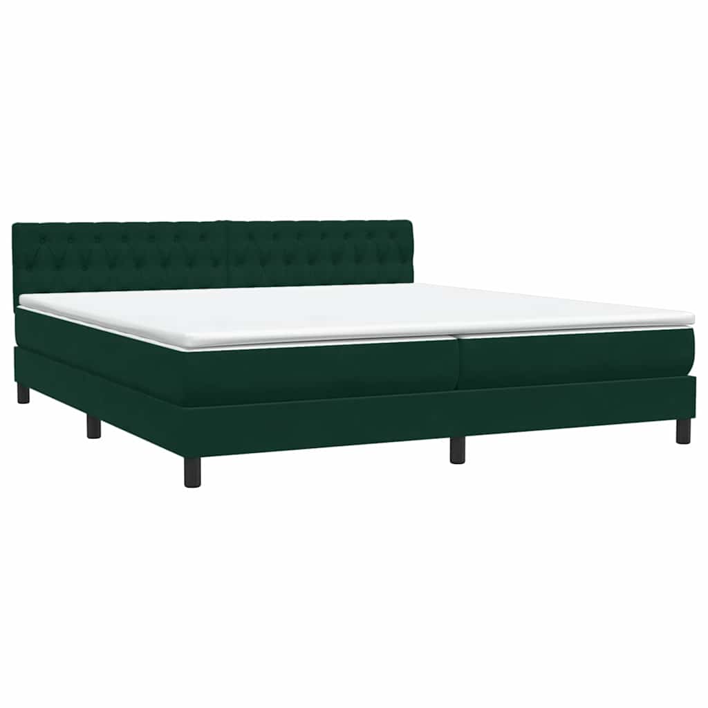 Letto a Molle con Materasso e LED Verde Scuro 180x210 cm Velluto