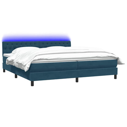 Letto a Molle con Materasso e LED Blu Scuro 180x210 cm in Velluto