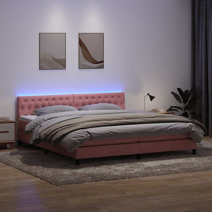 Letto a Molle con Materasso e LED Rosa 180x210 cm in Velluto