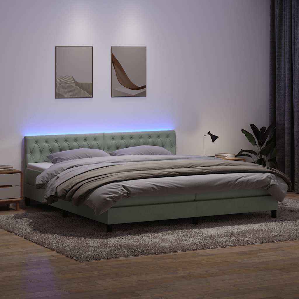Letto a Molle con Materasso e LED Grigio Chiaro 200x210cm Velluto