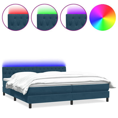 Letto a Molle con Materasso e LED Blu Scuro 200x210 cm in Velluto