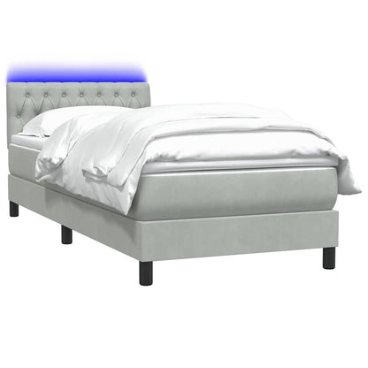 Letto a Molle con Materasso e LED Grigio Chiaro 80x220 cm Velluto