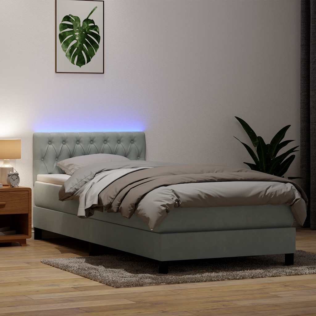 Letto a Molle con Materasso e LED Grigio Chiaro 80x220 cm Velluto