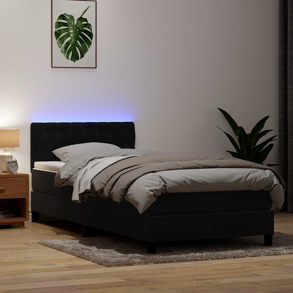 Letto a Molle con Materasso e LED Nero 80x220 cm Velluto