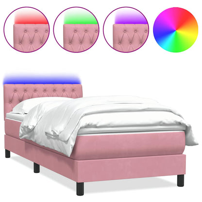 Letto a Molle con Materasso e LED Rosa 80x220 cm Velluto