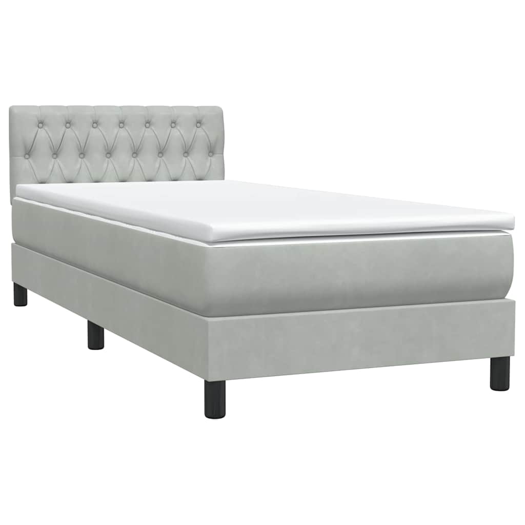 Letto a Molle con Materasso e LED Grigio Chiaro 90x220 cm Velluto