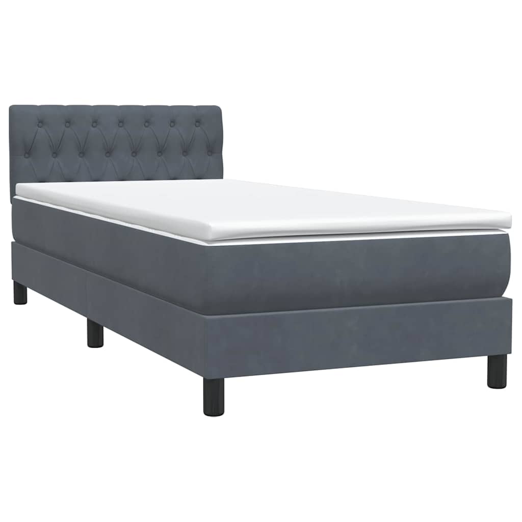 Letto a Molle con Materasso e LED Grigio Scuro 90x220 cm Velluto