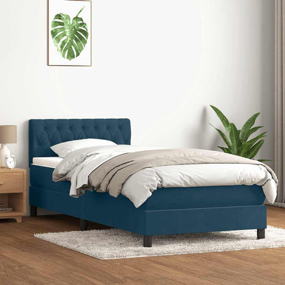 Letto a Molle con Materasso e LED Blu Scuro 90x220 cm Velluto