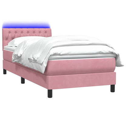 Letto a Molle con Materasso e LED Rosa 90x220 cm Velluto