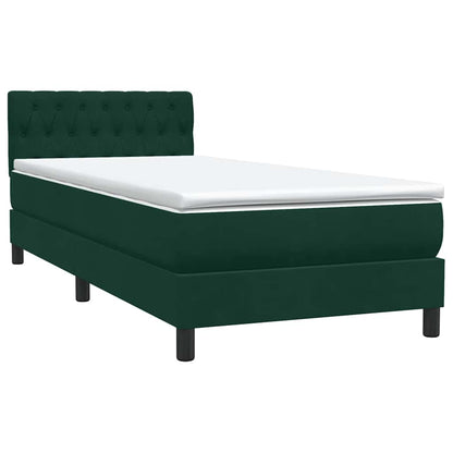 Letto a Molle con Materasso e LED Verde Scuro 100x220 cm Velluto