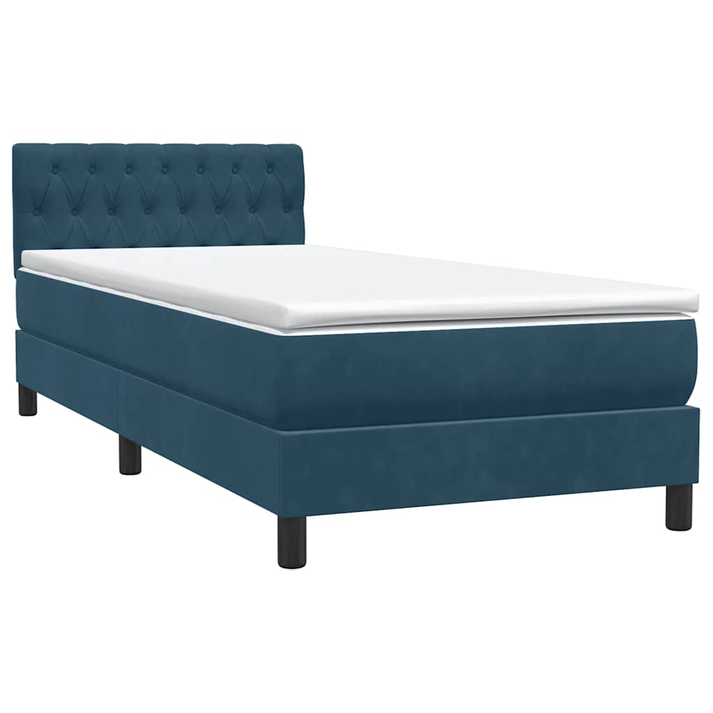Letto a Molle con Materasso e LED Blu Scuro 100x220 cm in Velluto