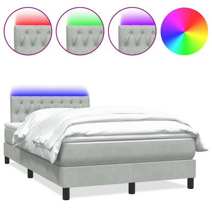 Letto a Molle con Materasso e LED Grigio Chiaro 120x220cm Velluto