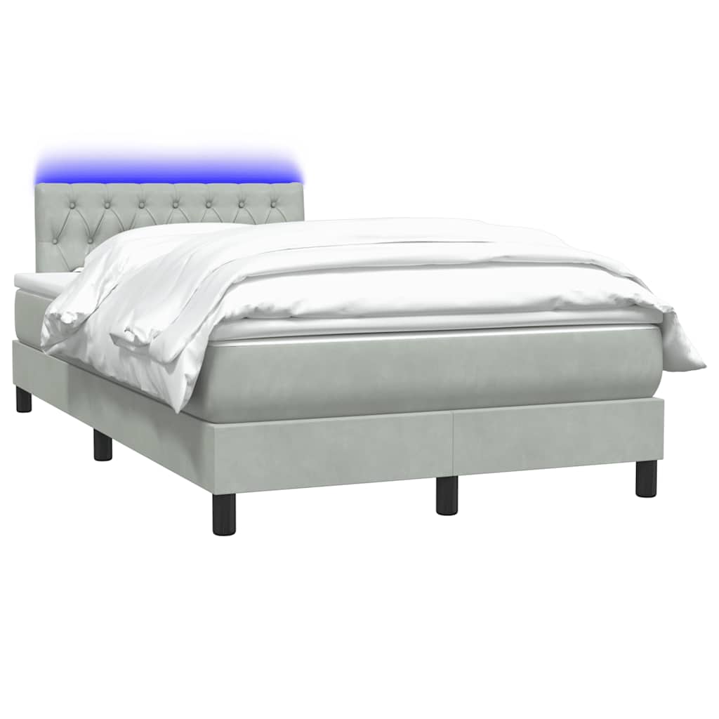 Letto a Molle con Materasso e LED Grigio Chiaro 120x220cm Velluto
