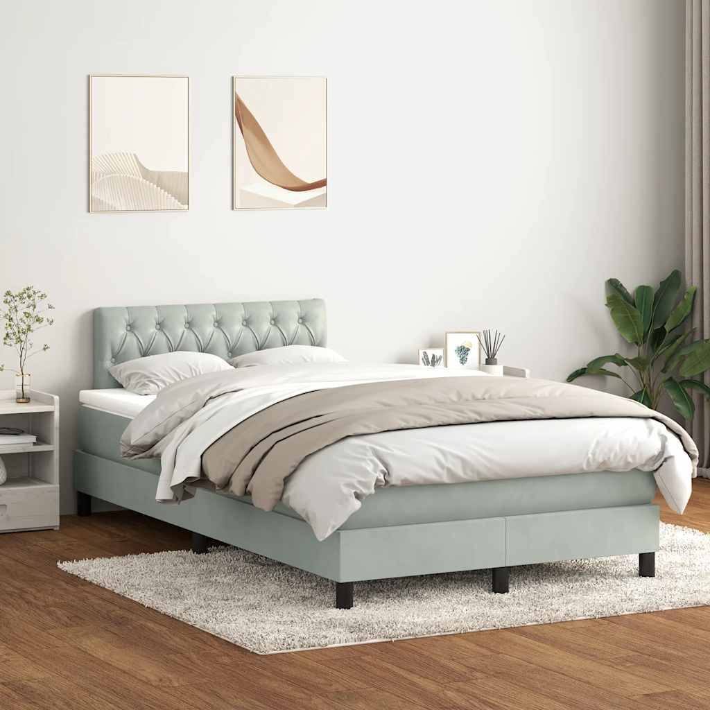 Letto a Molle con Materasso e LED Grigio Chiaro 120x220cm Velluto
