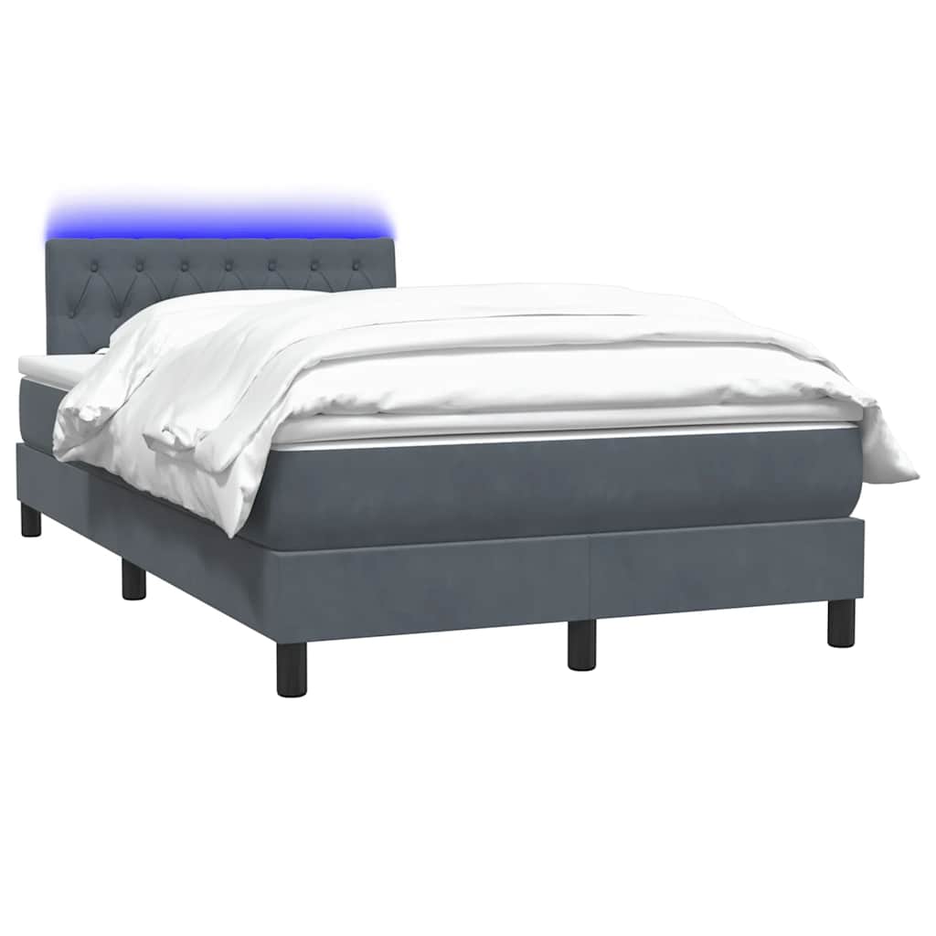 Letto a Molle con Materasso e LED Grigio Scuro 120x220 cm Velluto
