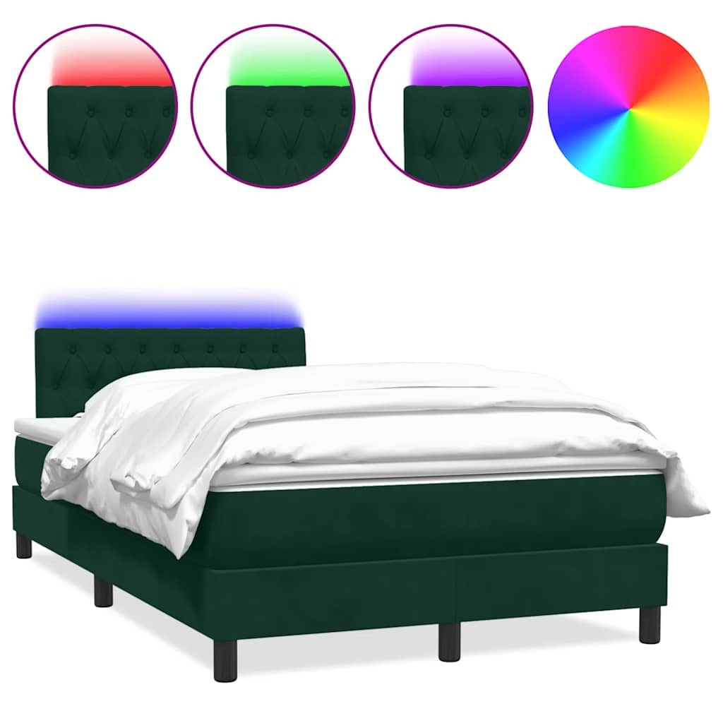 Letto a Molle con Materasso e LED Verde Scuro 120x220 cm Velluto