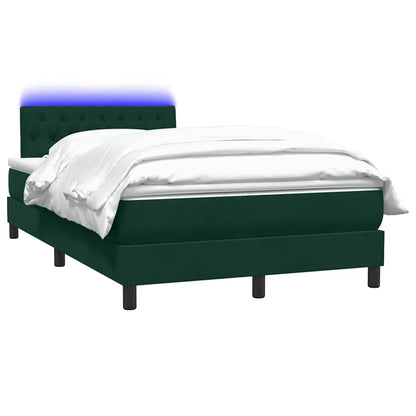 Letto a Molle con Materasso e LED Verde Scuro 120x220 cm Velluto