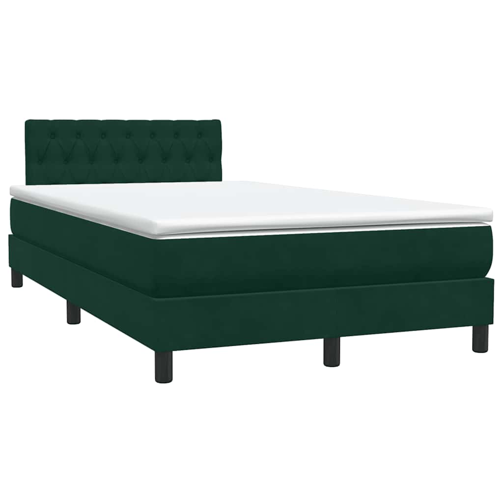 Letto a Molle con Materasso e LED Verde Scuro 120x220 cm Velluto