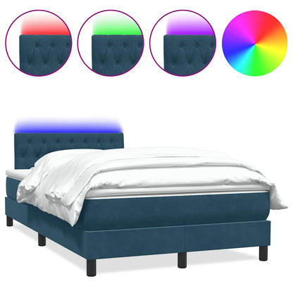 Letto a Molle con Materasso e LED Blu Scuro 120x220 cm in Velluto