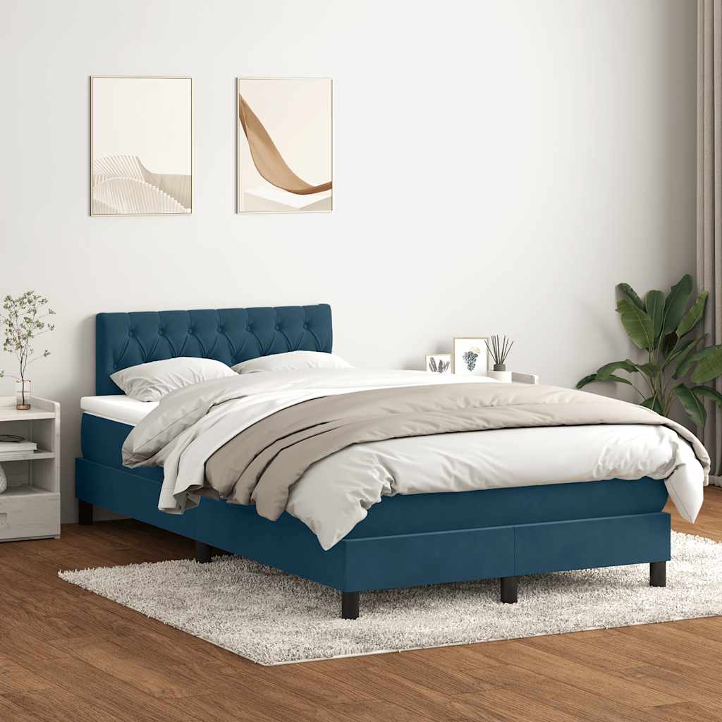 Letto a Molle con Materasso e LED Blu Scuro 120x220 cm in Velluto