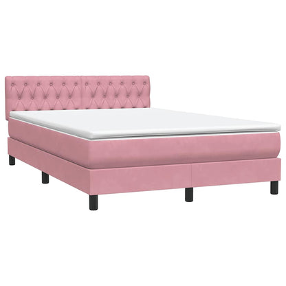 Letto a Molle con Materasso e LED Rosa 140x220 cm in Velluto