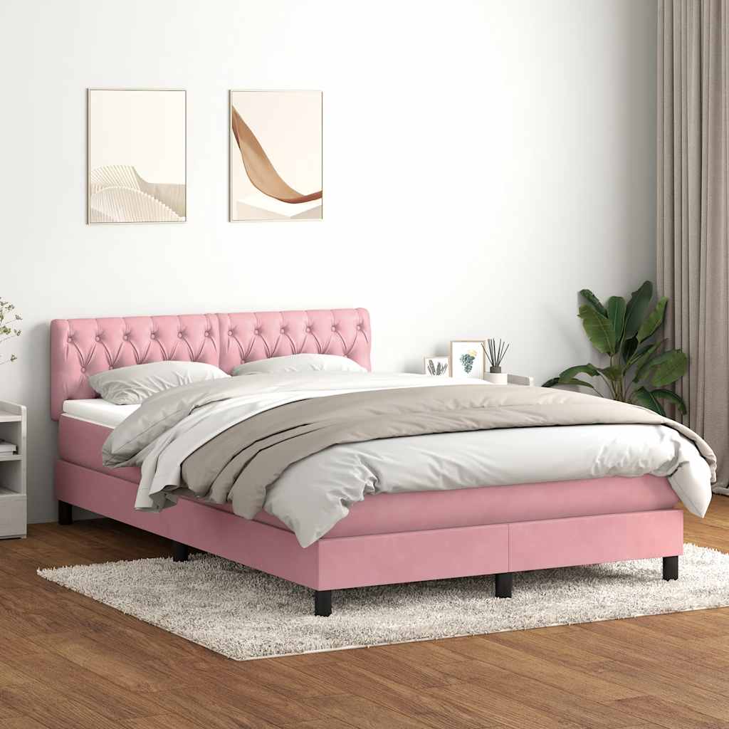 Letto a Molle con Materasso e LED Rosa 140x220 cm in Velluto