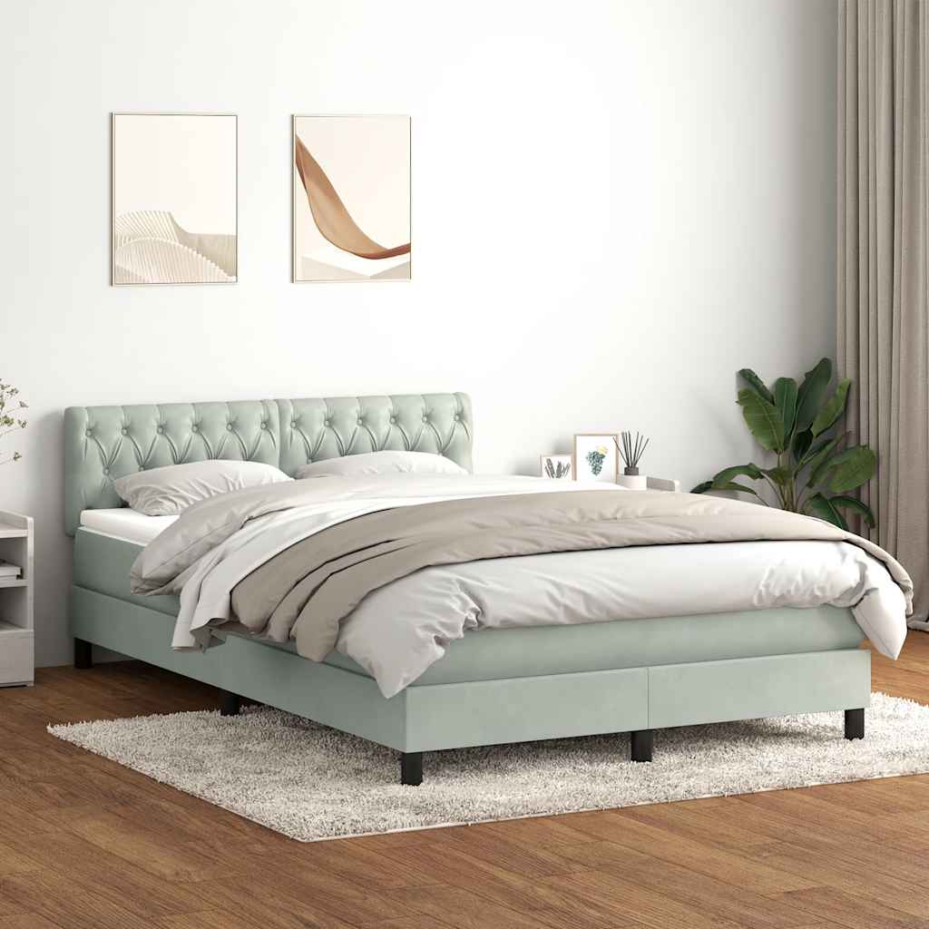 Letto a Molle con Materasso e LED Grigio Chiaro 160x220cm Velluto
