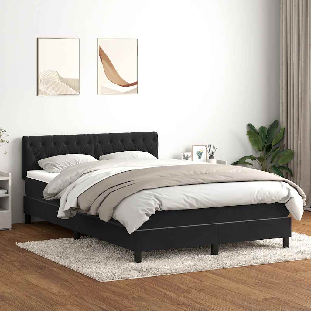 Letto a Molle con Materasso e LED Nero 160x220 cm in Velluto