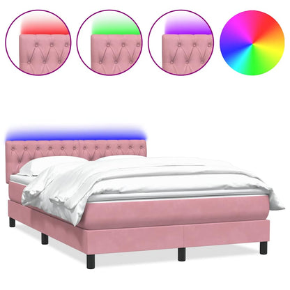 Letto a Molle con Materasso e LED Rosa 160x220 cm in Velluto