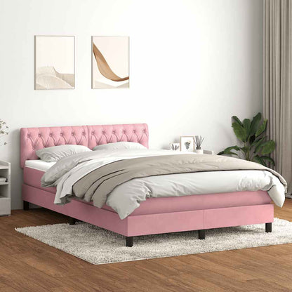Letto a Molle con Materasso e LED Rosa 160x220 cm in Velluto