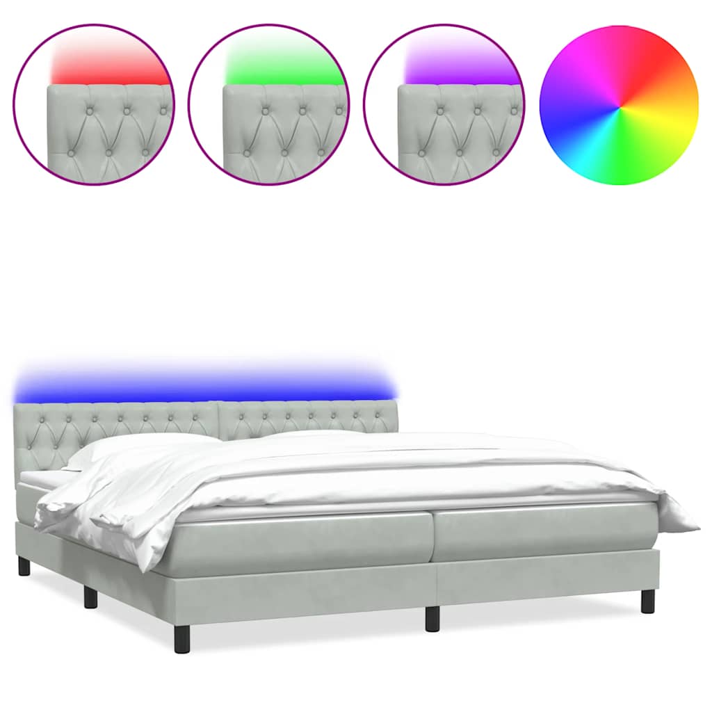 Letto a Molle con Materasso e LED Grigio Chiaro 180x220cm Velluto