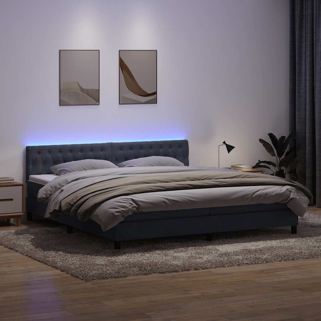 Letto a Molle con Materasso e LED Grigio Scuro 180x220 cm Velluto
