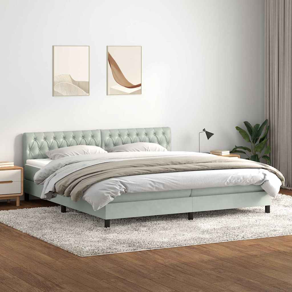 Letto a Molle con Materasso e LED Grigio Chiaro 200x220cm Velluto